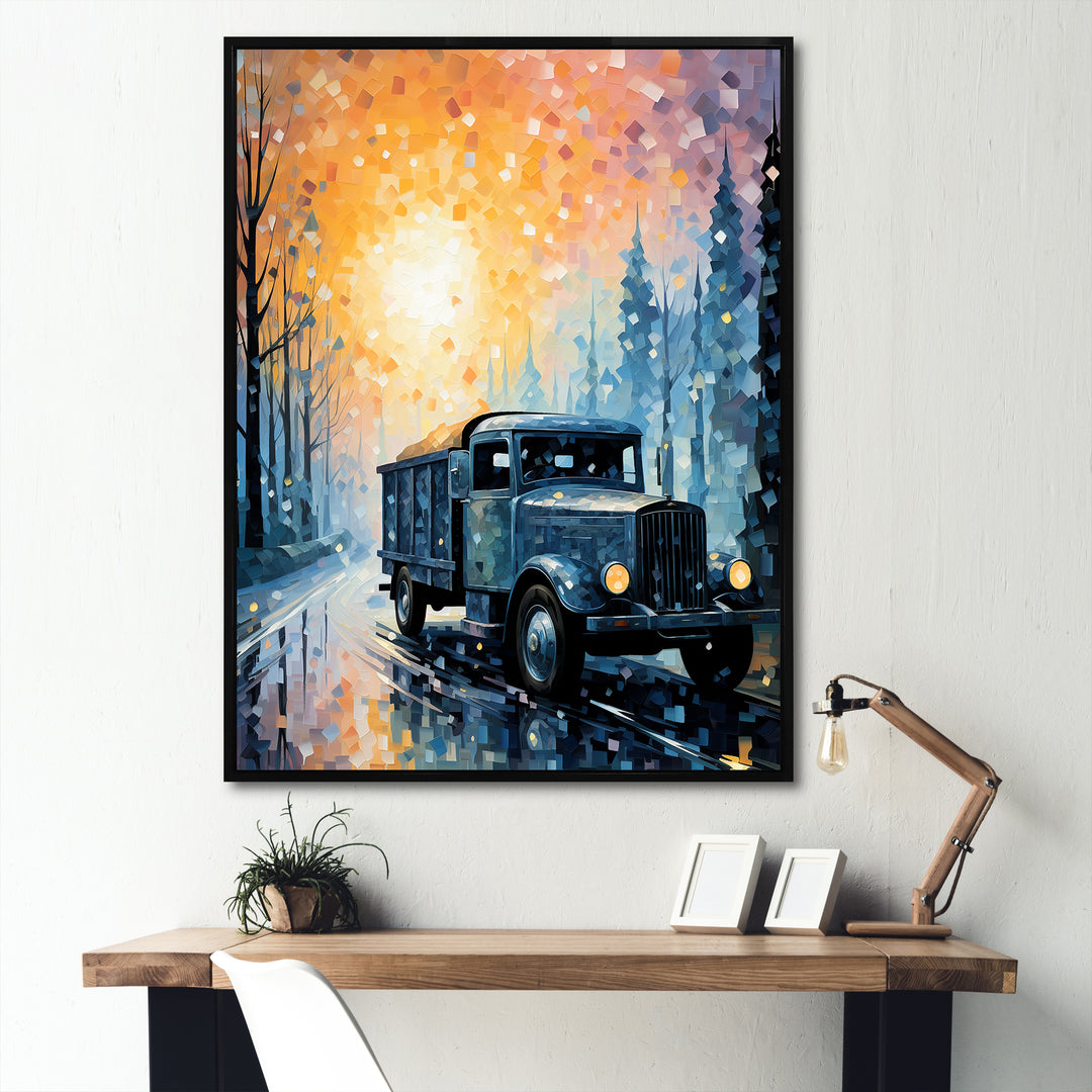 Dreamy Postal Truck Journey - Truck Canvas Wall Art