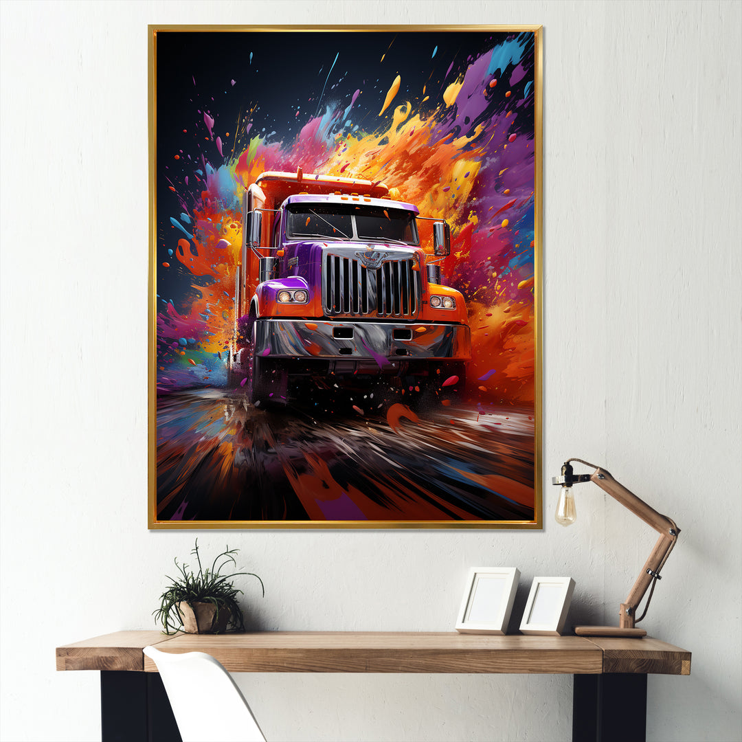 Expressionist Monster Truck Fury - Truck Canvas Wall Art