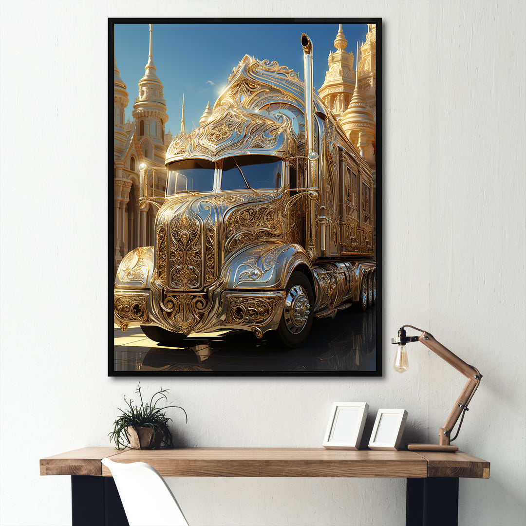 Golden Semi Truck Dream - Truck Canvas Wall Art