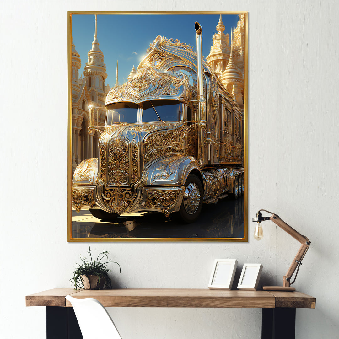 Golden Semi Truck Dream - Truck Canvas Wall Art