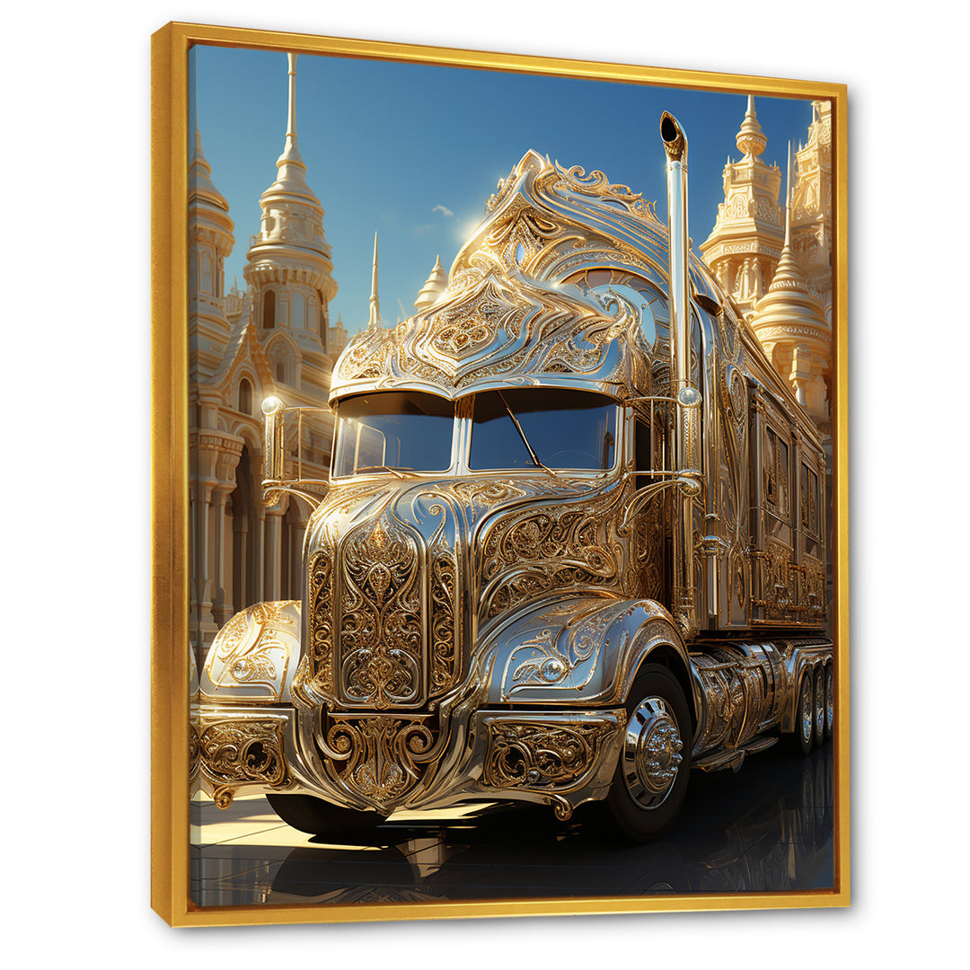 Golden Semi Truck Dream - Truck Canvas Wall Art
