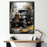 Old Black Garbage Truck - Truck Canvas Wall Art