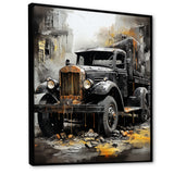 Old Black Garbage Truck - Truck Canvas Wall Art