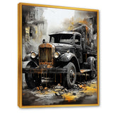 Old Black Garbage Truck - Truck Canvas Wall Art