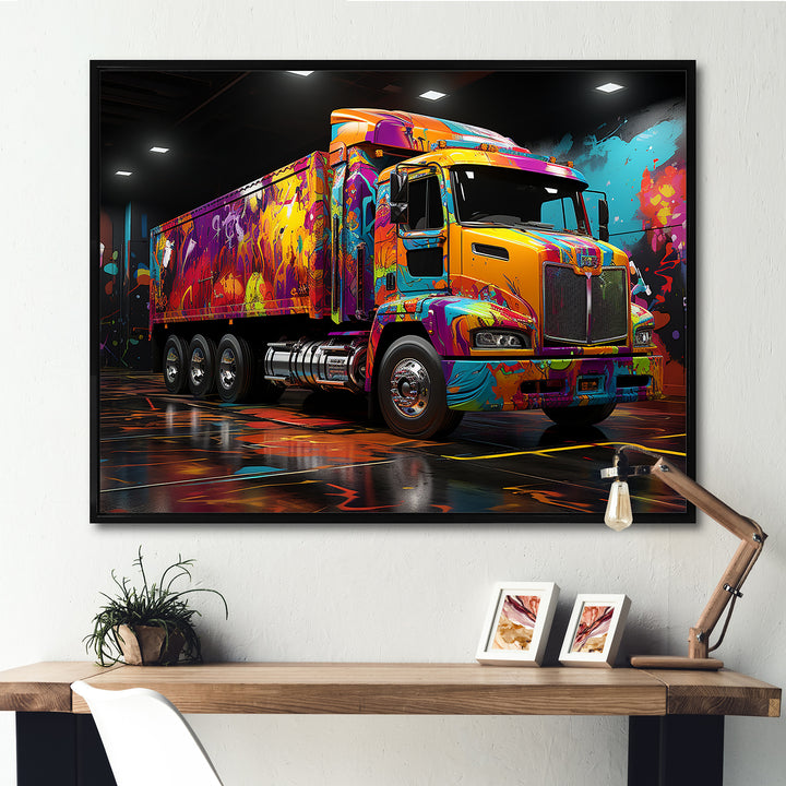 Street Art Semi Trailer Truck - Truck Canvas Wall Art