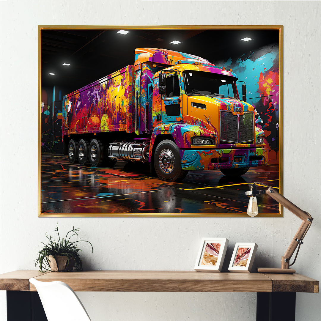 Street Art Semi Trailer Truck - Truck Canvas Wall Art