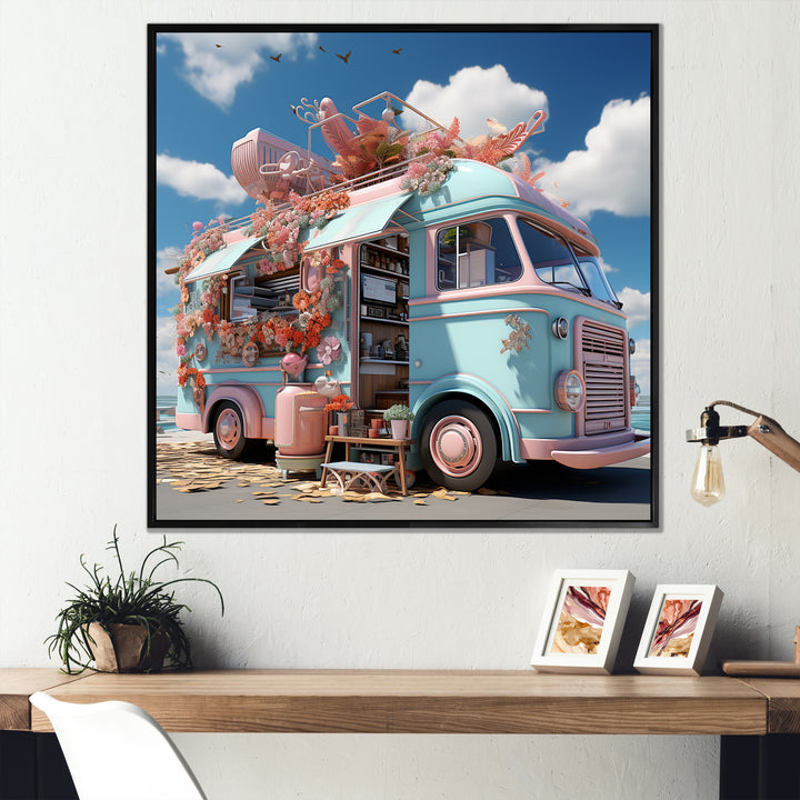 Pastel Ice Cream Truck I - Car Van Canvas Wall Art