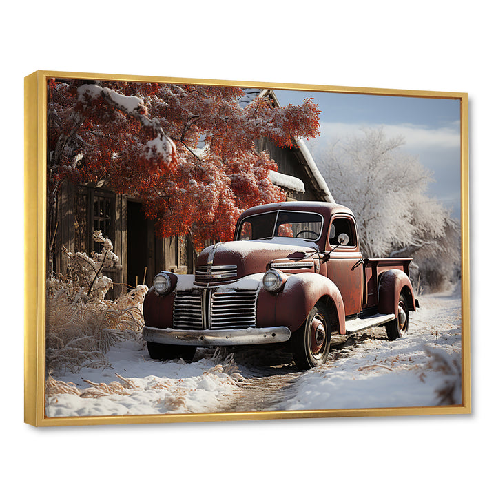 Truck Pickup Charm In Winter - Truck Pickup Canvas Wall Art