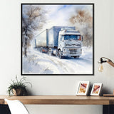 Truck Trailer Charm In Winter - Truck Trailer Canvas Wall Art