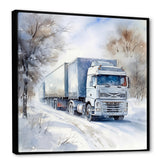 Truck Trailer Charm In Winter - Truck Trailer Canvas Wall Art