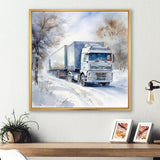 Truck Trailer Charm In Winter - Truck Trailer Canvas Wall Art
