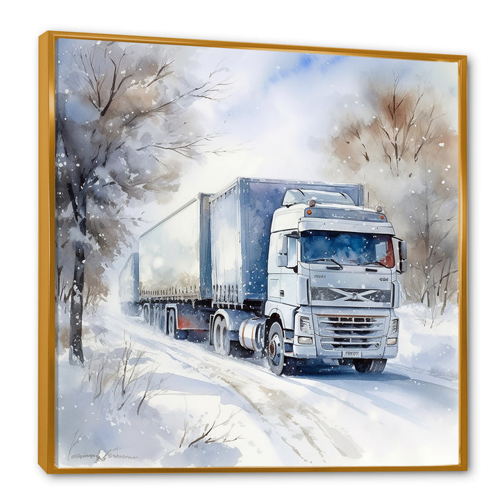 Truck Trailer Charm In Winter - Truck Trailer Canvas Wall Art