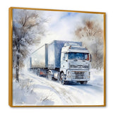 Truck Trailer Charm In Winter - Truck Trailer Canvas Wall Art