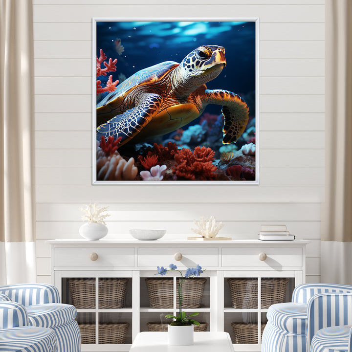 Abstract Serenity - Turtle Framed Canvas Art