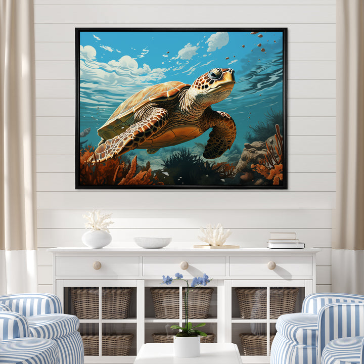 Classic Art Depiction Of A Turtles Coastal Life - Turtle Wall Decor