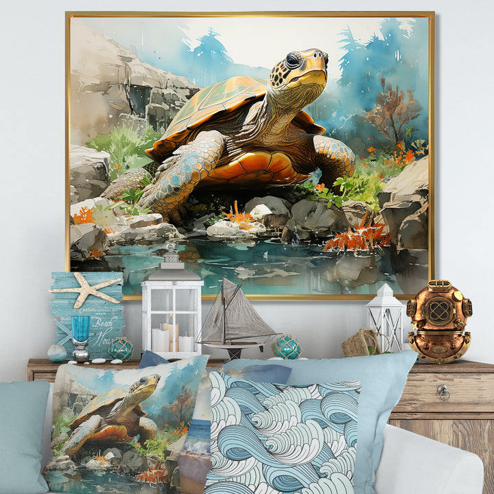 Contemporary Marine Life - Beige Turtle Wall Art