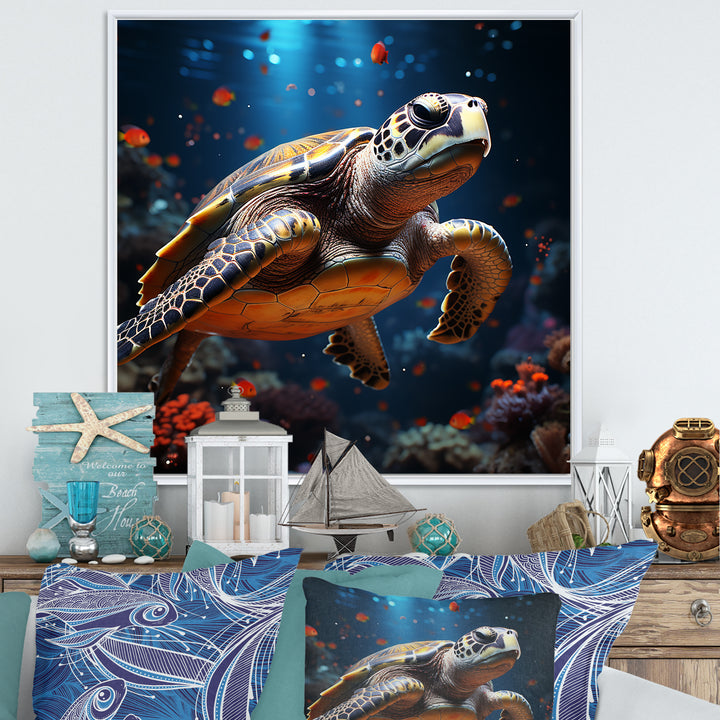 Cosmic Art Style Featuring A Turtle On A Cosmic - Turtle Large Canvas Wall Art