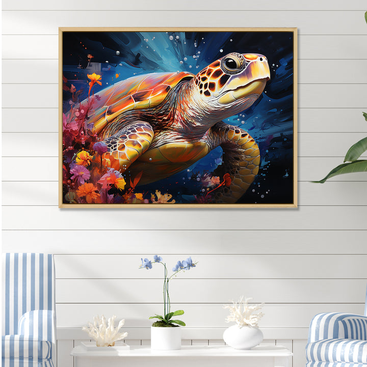 Serene Turtle Underwaters - Blue Turtle Wall Art