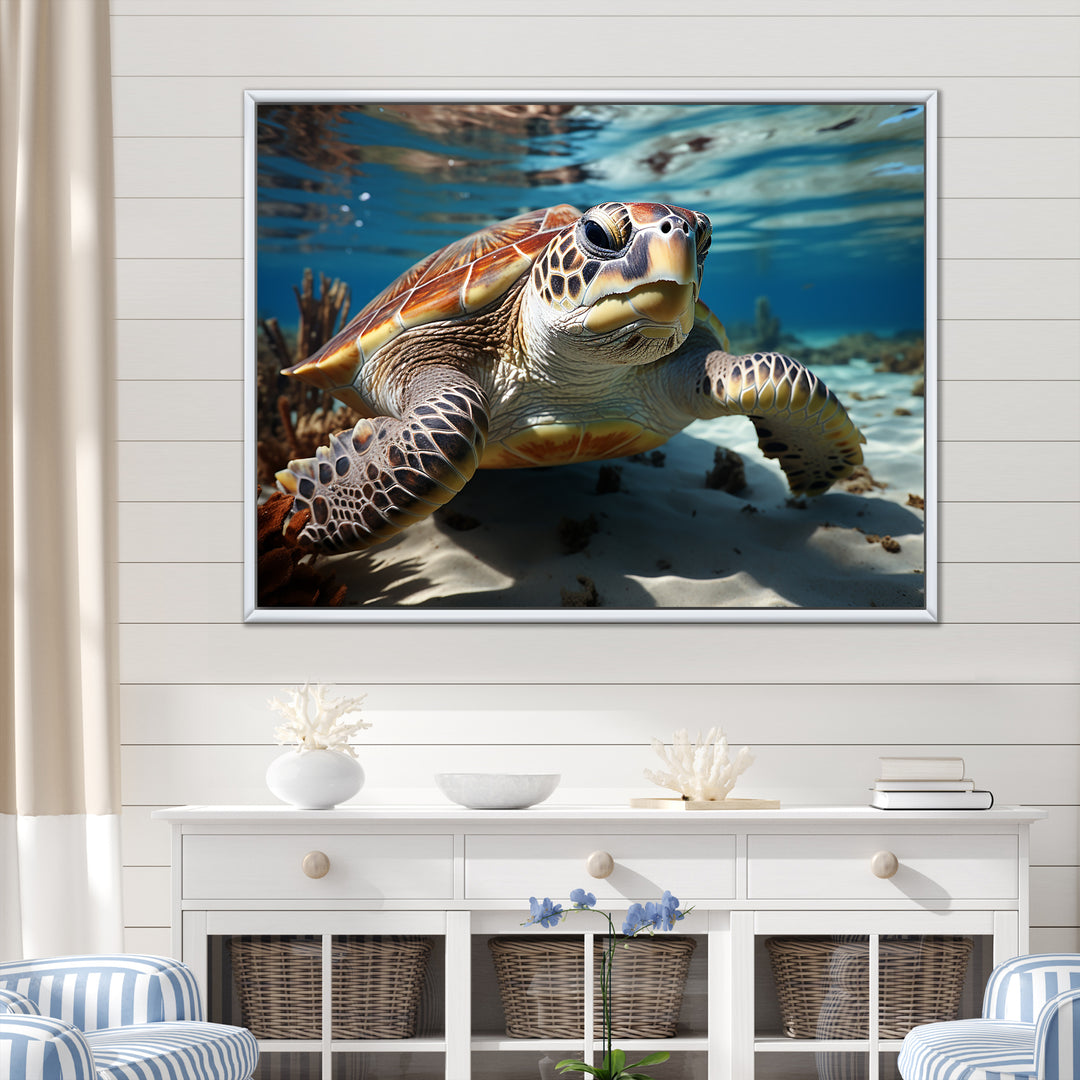 Minimalist Lagoon Turtle - Turtle Wall Art Prints