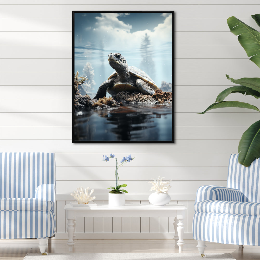 Minimalist Portrayal Of A Turtle - Black Turtle Wall Art