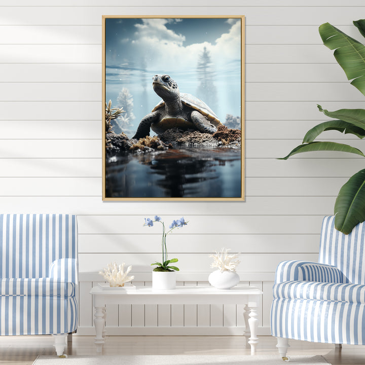 Minimalist Portrayal Of A Turtle - Black Turtle Wall Art