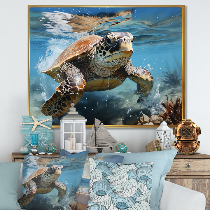 Watercolor Coast - Turtle Canvas Wall Art