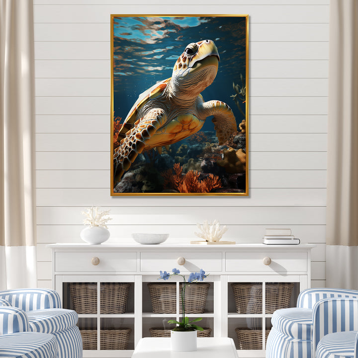 Whimsical Of A Turtle As An Ocean Explorer - Turtle Wall Decor