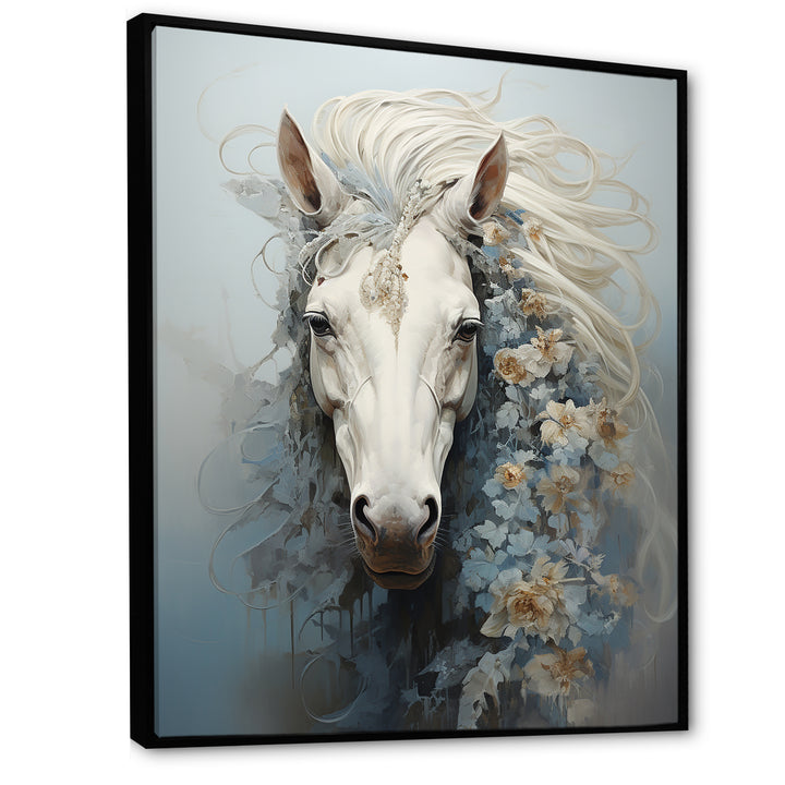 Minimalism Flower Hair Horse - Beige Horse Wall Art
