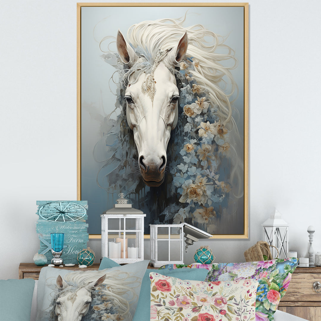 Minimalism Flower Hair Horse - Beige Horse Wall Art