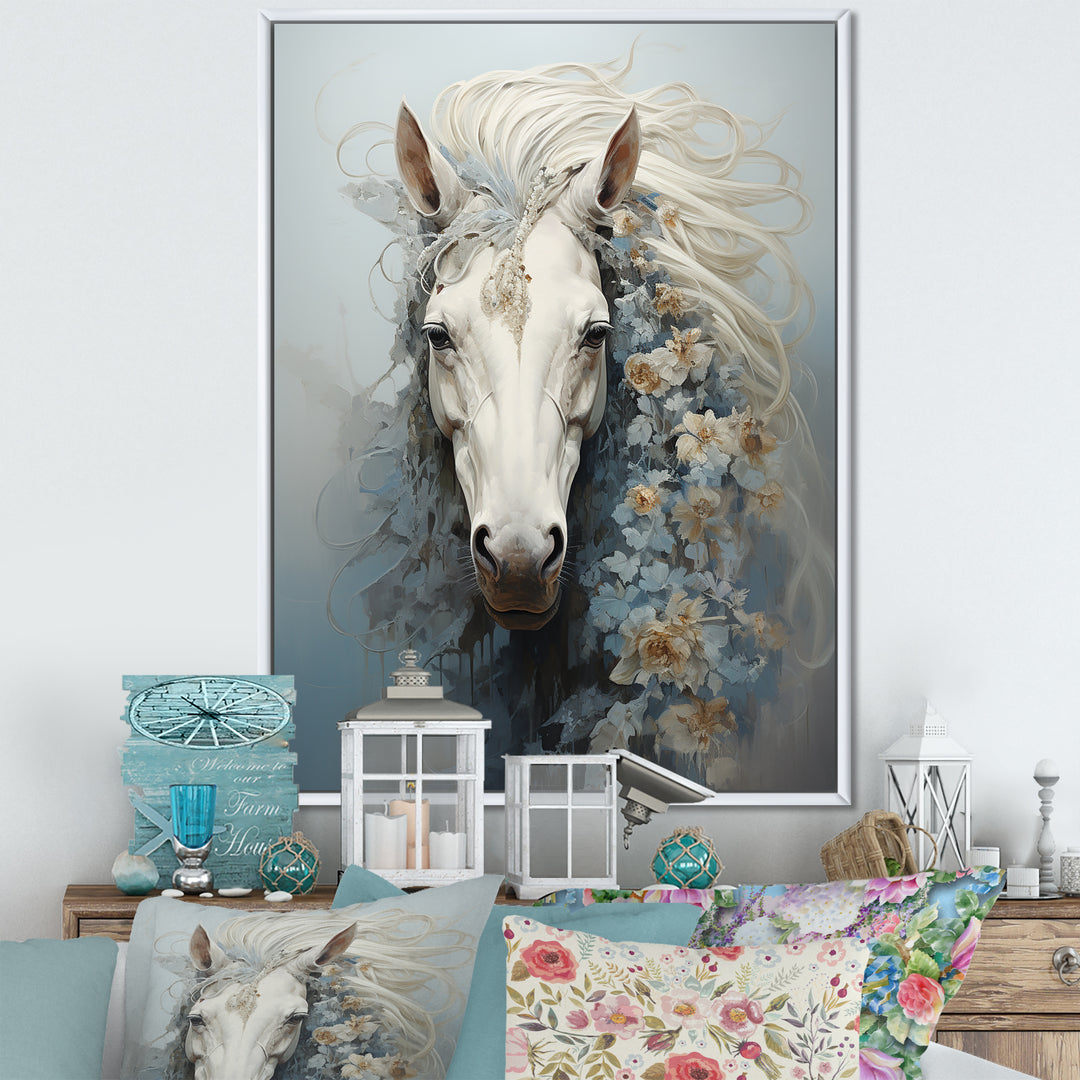 Minimalism Flower Hair Horse - Beige Horse Wall Art