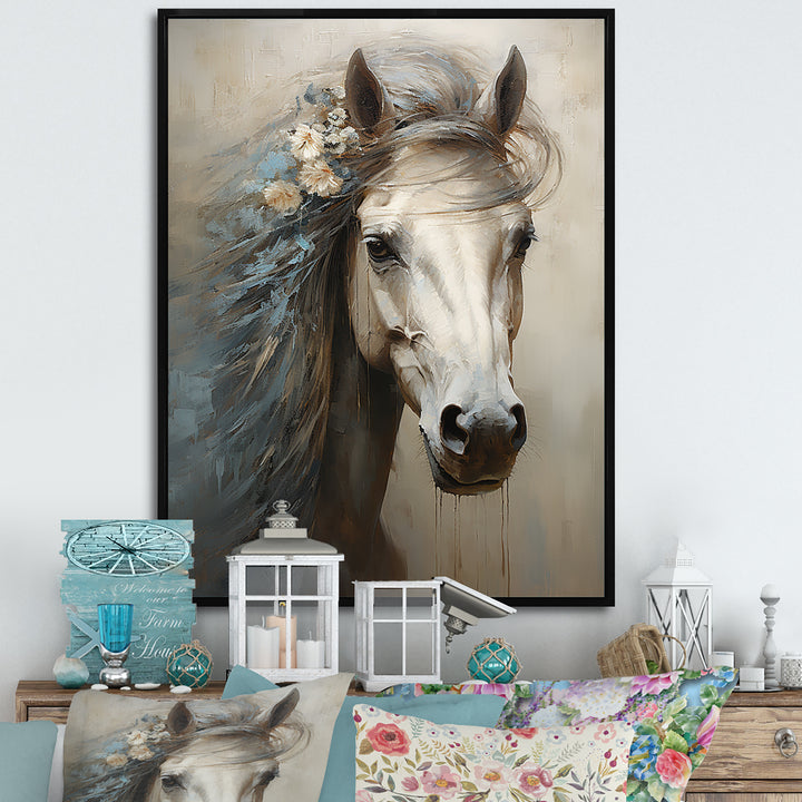Minimalism Black and white Horse - Horse Large Canvas Wall Art