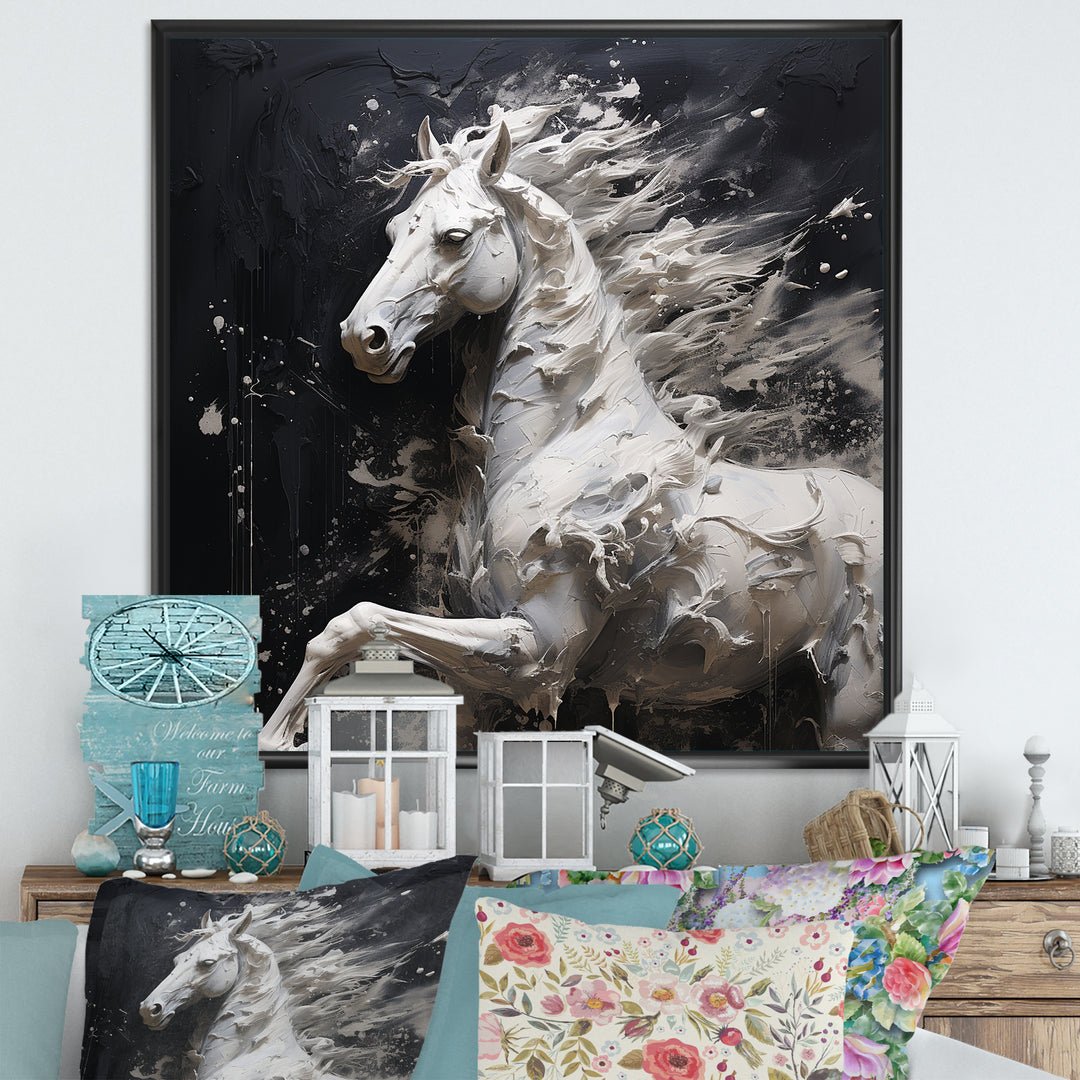 Minimalism Black and white Galloping Horse - Horse Home Decor Art