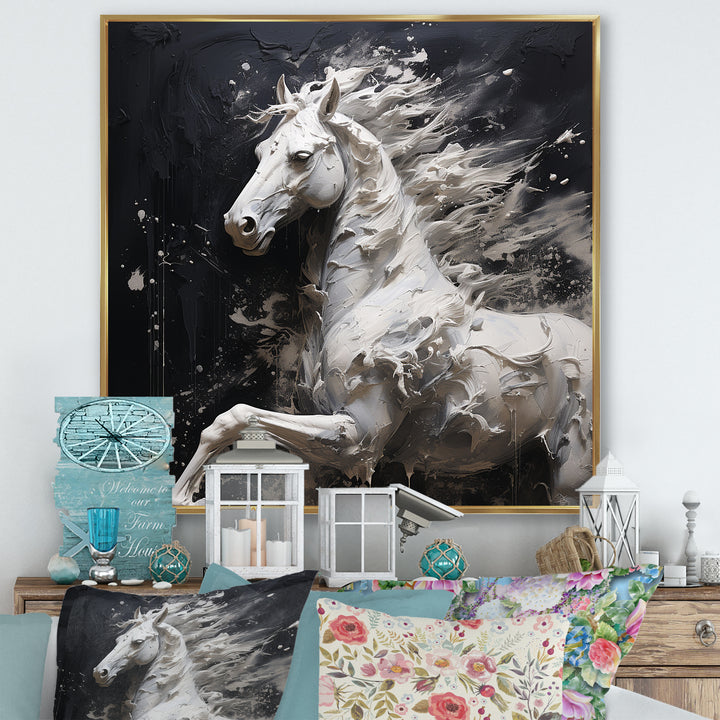 Minimalism Black and white Galloping Horse - Horse Home Decor Art