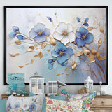 Blue And Gold Exquisit Violets - Floral Canvas Wall Art