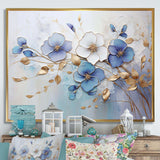 Blue And Gold Exquisit Violets - Floral Canvas Wall Art