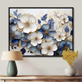 Blue And Gold Minimalism Violets - Floral Canvas Wall Art