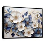 Blue And Gold Minimalism Violets - Floral Canvas Wall Art