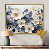 Blue And Gold Minimalism Violets - Floral Canvas Wall Art