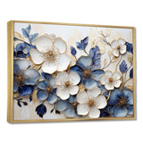 Blue And Gold Minimalism Violets - Floral Canvas Wall Art