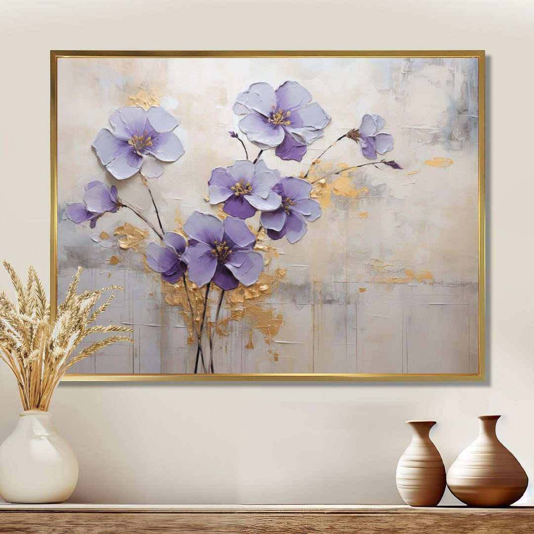 Purple And Gold Adorned Violets Meadow I - Floral Canvas Wall Art