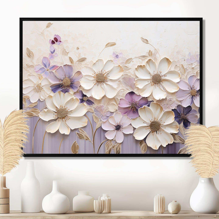 Beige And Purple Adorned Violets I - Floral Canvas Wall Art