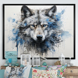 minimalism blue and grey Wolf Expression - Wolf Framed Canvas Art