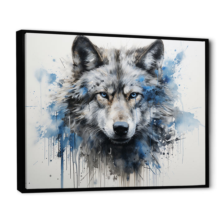 minimalism blue and grey Wolf Expression - Wolf Framed Canvas Art