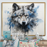 minimalism blue and grey Wolf Expression - Wolf Framed Canvas Art