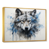 minimalism blue and grey Wolf Expression - Wolf Framed Canvas Art