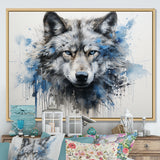 minimalism blue and grey Wolf Expression - Wolf Framed Canvas Art
