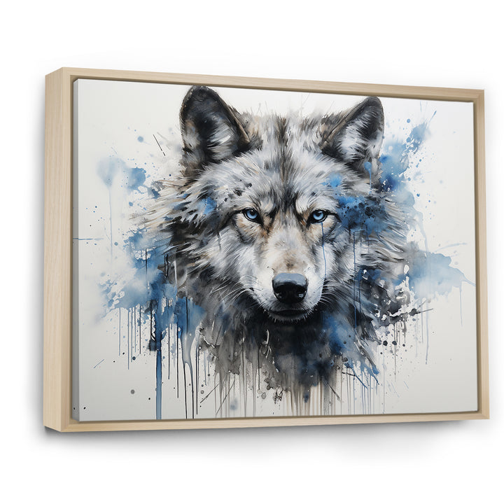 minimalism blue and grey Wolf Expression - Wolf Framed Canvas Art