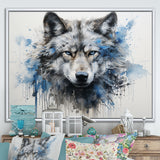 minimalism blue and grey Wolf Expression - Wolf Framed Canvas Art