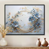 blue and gold Wreath flower - Floral Canvas Wall Art