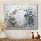 blue and gold Wreath flower - Floral Canvas Wall Art